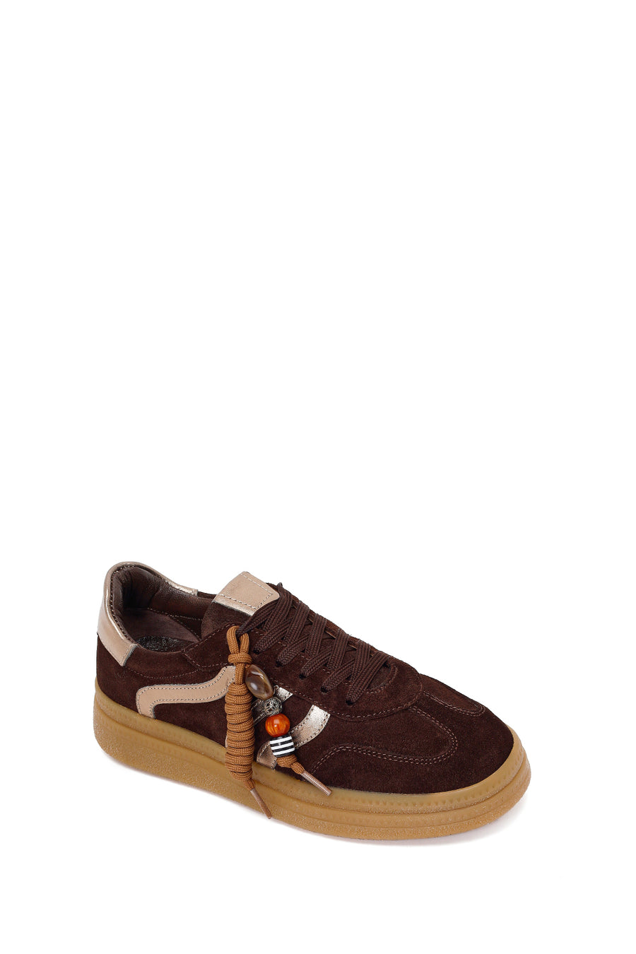 Kadın Kahverengi Bağcıklı Charmlı Süet Deri Sneaker
