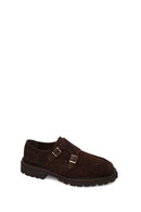 Male Brown Double-Buckle Thick-Soled Suede Casual Shoes | Derimod