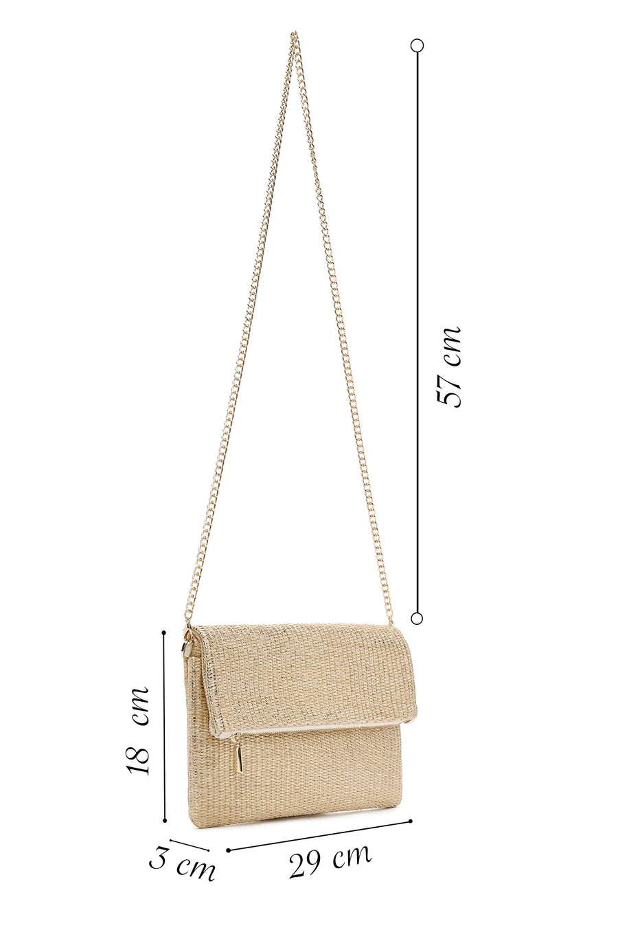 Women's Beige Chain Strap Woven Clutch Bag