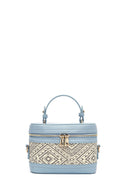 Women's Blue Long Strap Patterned Mini Box Crossbody Bag | Derimod