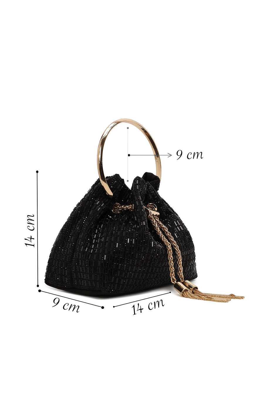 Woman Black Long Chain Strap Embellished Mini Evening Bag