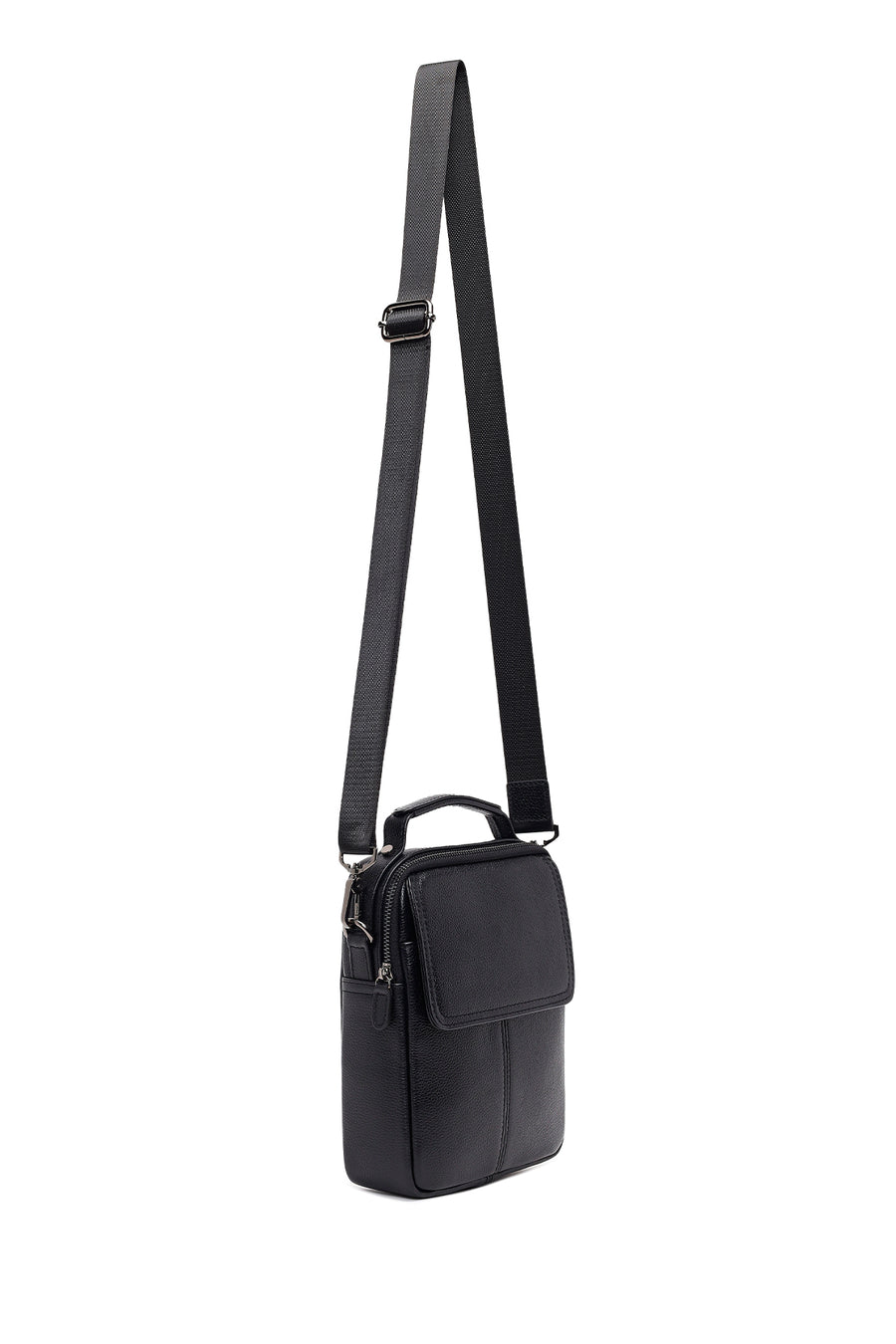 Male Black Long Strap Leather Handbag