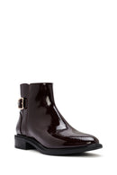 Women's Burgundy Zippered Patent Leather Boots | Derimod