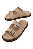 Male Beige Strappy Suede Slipper | Derimod