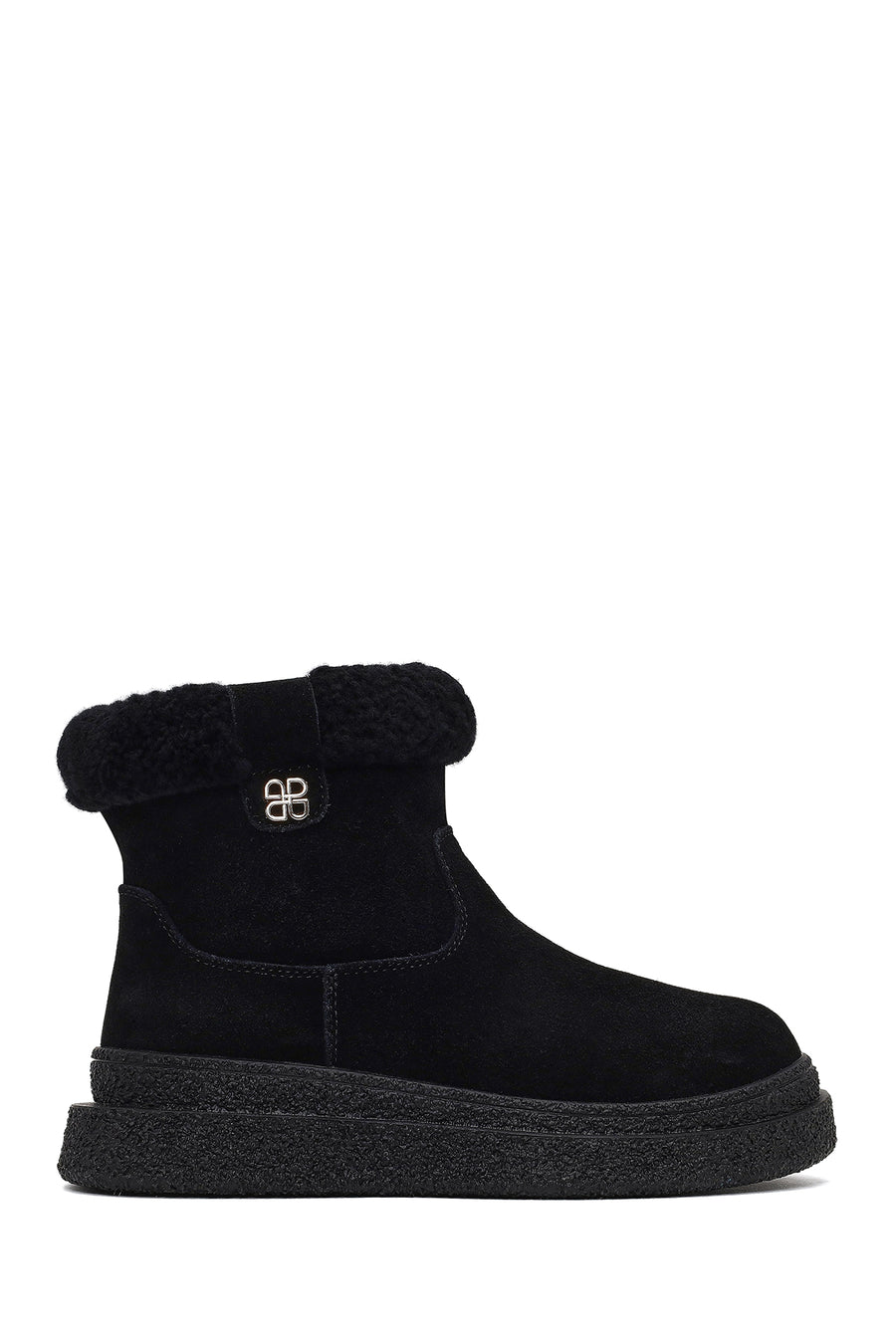 Woman Black Zip Closure Thick-Soled Suede Teddy Boots WF530013DS | Derimod