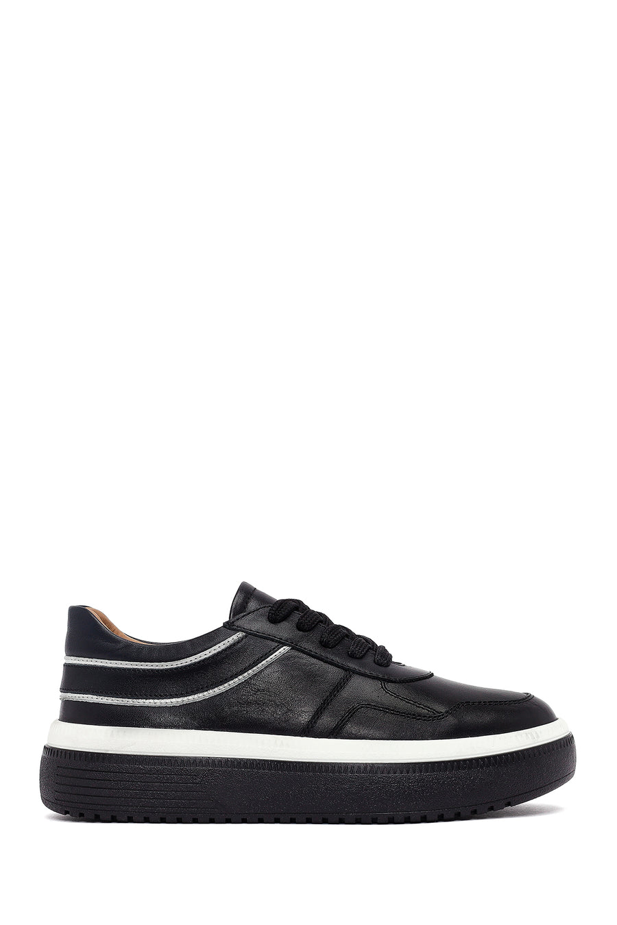 Kadın Siyah Bağcıklı Kalın Tabanlı Deri Sneaker 25AFD510818 | Derimod