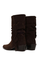 Woman Brown Chunky-Heeled Suede Cowboy Boots | Derimod