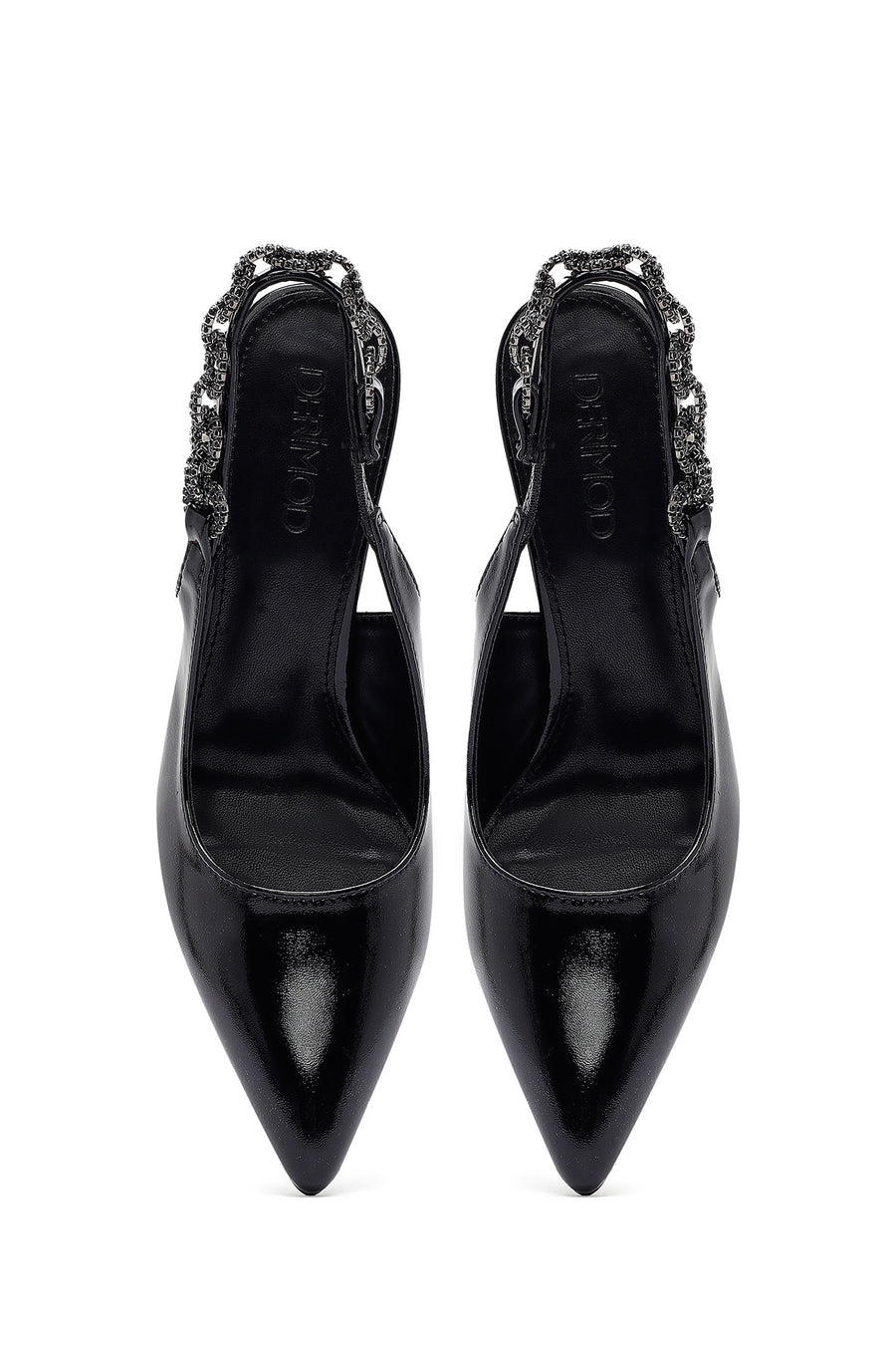 Women's Black Stone-Embellished Open Back Metallic Stiletto Shoes