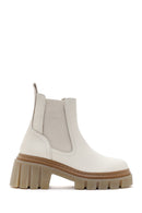 Women's Beige Leather Thick Soled Casual Chelsea Boots | Derimod