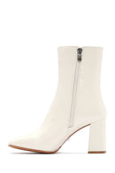 Women's Cream Zippered Thick Heeled Leather Boots | Derimod