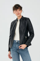 Lydia Women's Black Regular Short Leather Jacket | Derimod