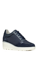 Geox Women's Navy Blue Ilde Thick Sole Lace Up Leather Sneaker | Derimod