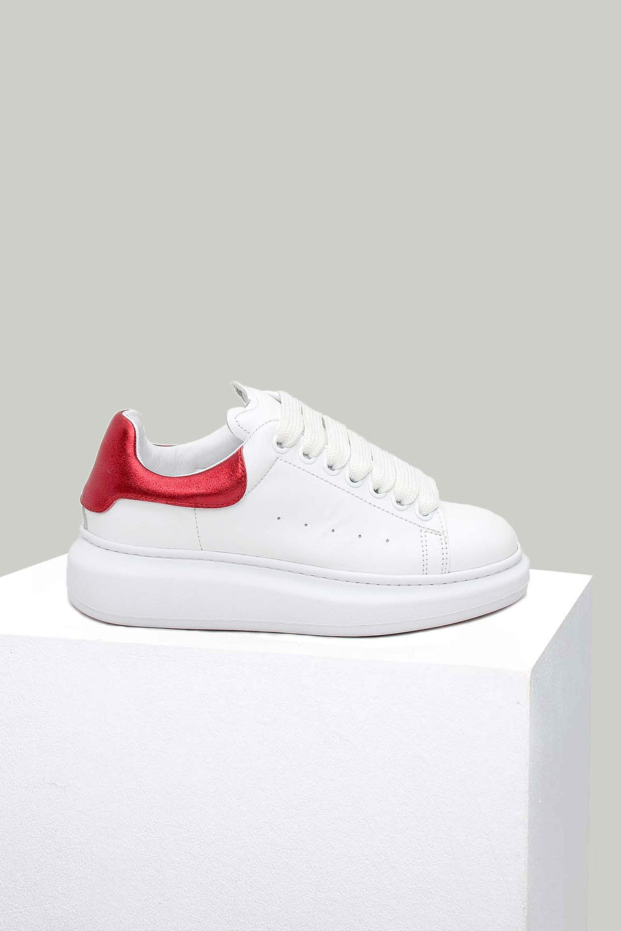 White-Red Women's Leather Sneaker