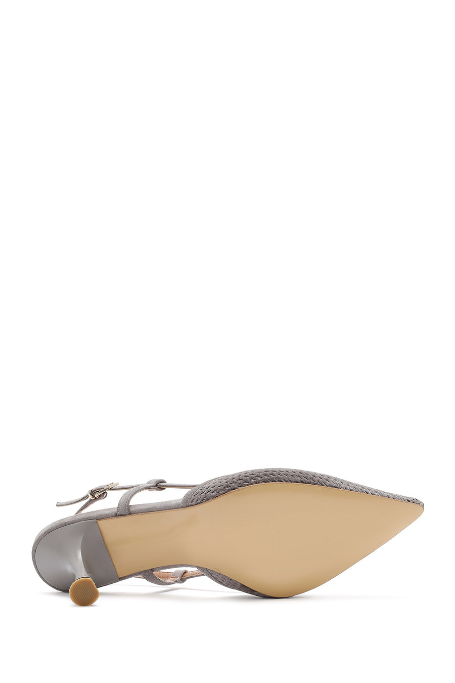 Women's Grey Slingback Suede Leather Thin Heeled Shoes