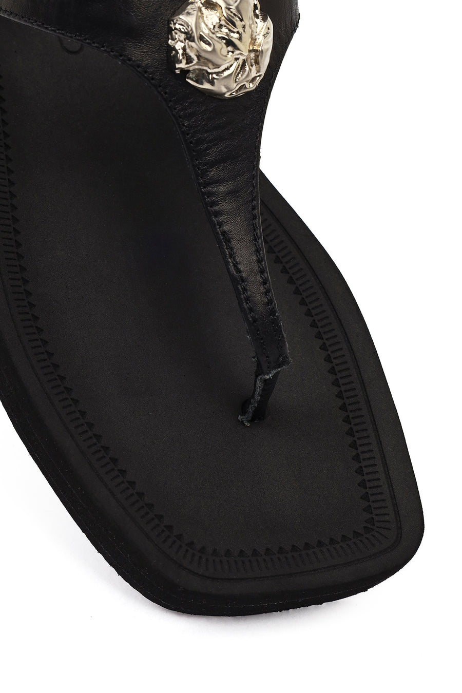 Women's Black Flip Flops Leather Slippers