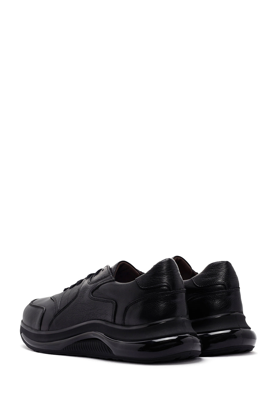 Erkek Siyah Bağcıklı Deri Casual Sneaker