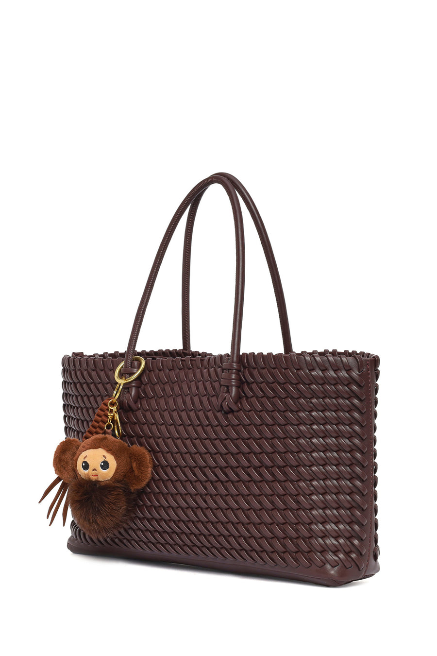 Women's Brown Braided Charm Shoulder Bag