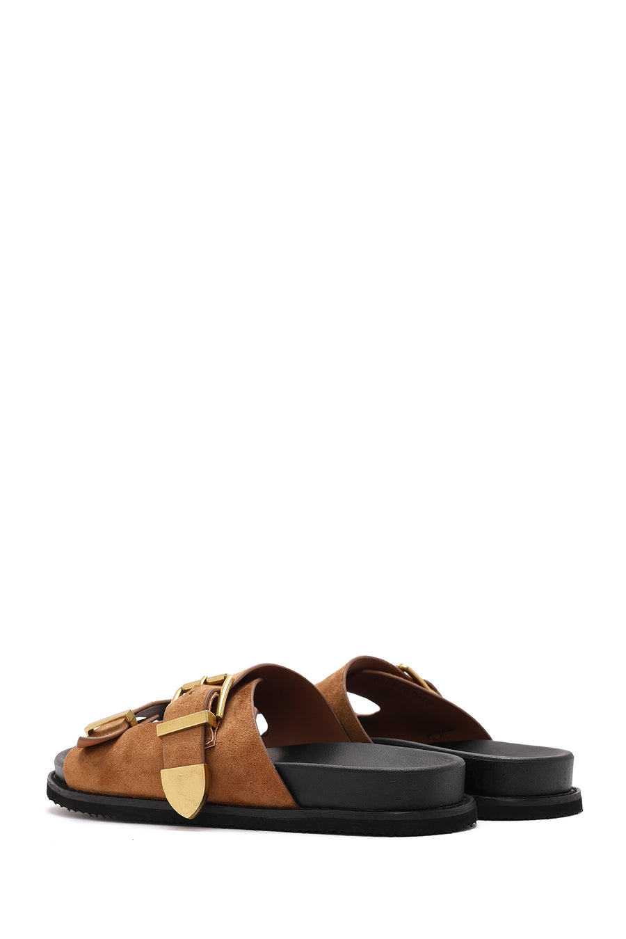 Women's Brown Buckled Suede Slippers