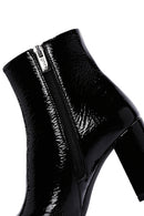 Women's Black Zippered Thick Heeled Patent Leather Boots | Derimod