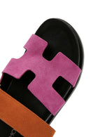 Women's Pink Suede Leather Slippers | Derimod