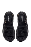 Woman Black Buckled Thick-Soled Leather Sandal | Derimod
