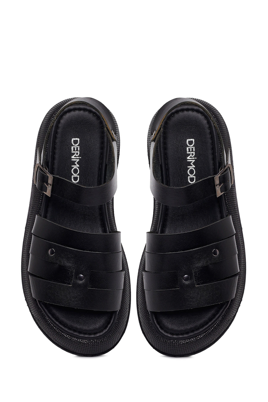 Woman Black Buckled Thick-Soled Leather Sandal