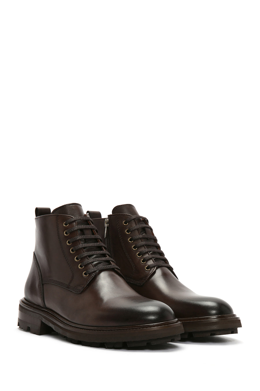 Men's Brown Zippered Leather Boots