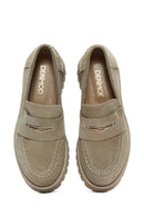 Women's Beige Thick Soled Suede Leather Masculine Loafer | Derimod