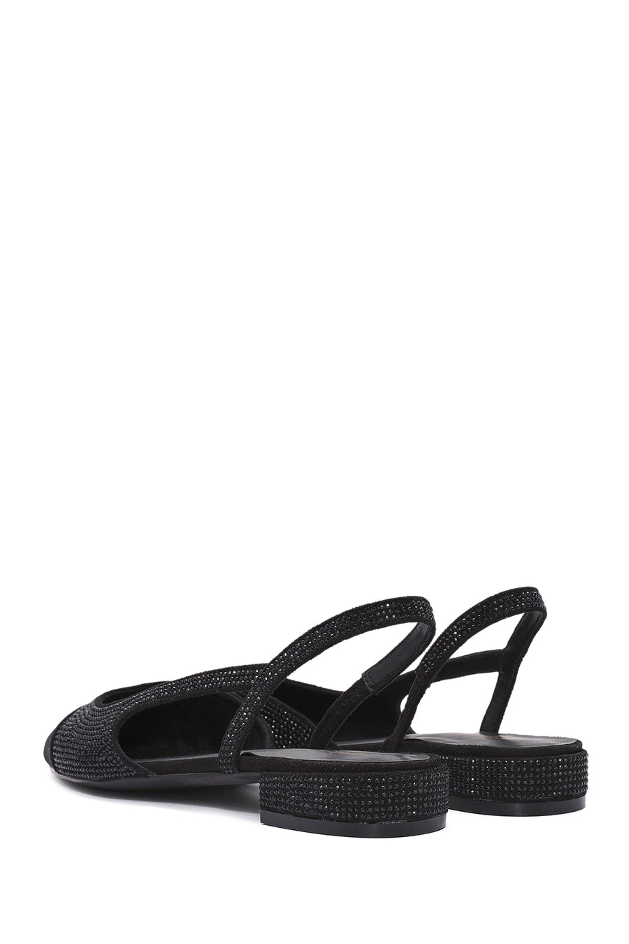 Women's Black Open Back Stoned Ballerinas