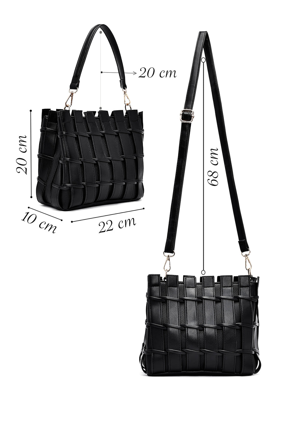 Women's Black Long Strap Knitted Shoulder Bag