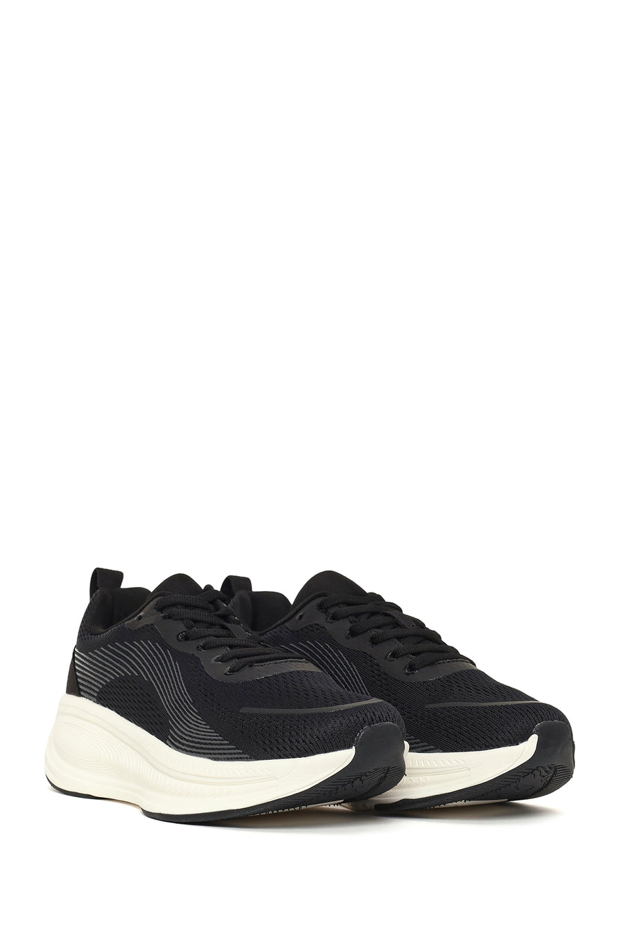 Derimod Zero Woman Black Lace-Up Thick-Soled Fabric Sneakers