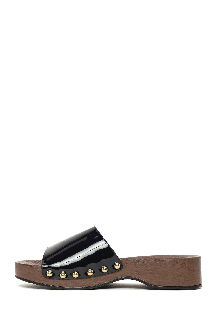 Woman Black Thick-Soled Patent Leather Slippers