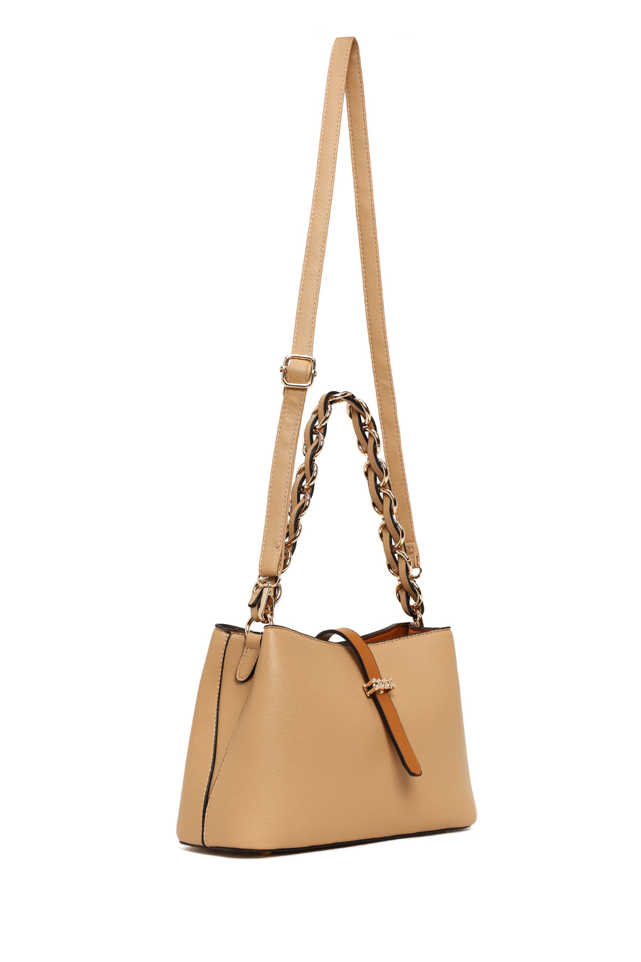 Woman Beige Long-Strap Shoulder Bag