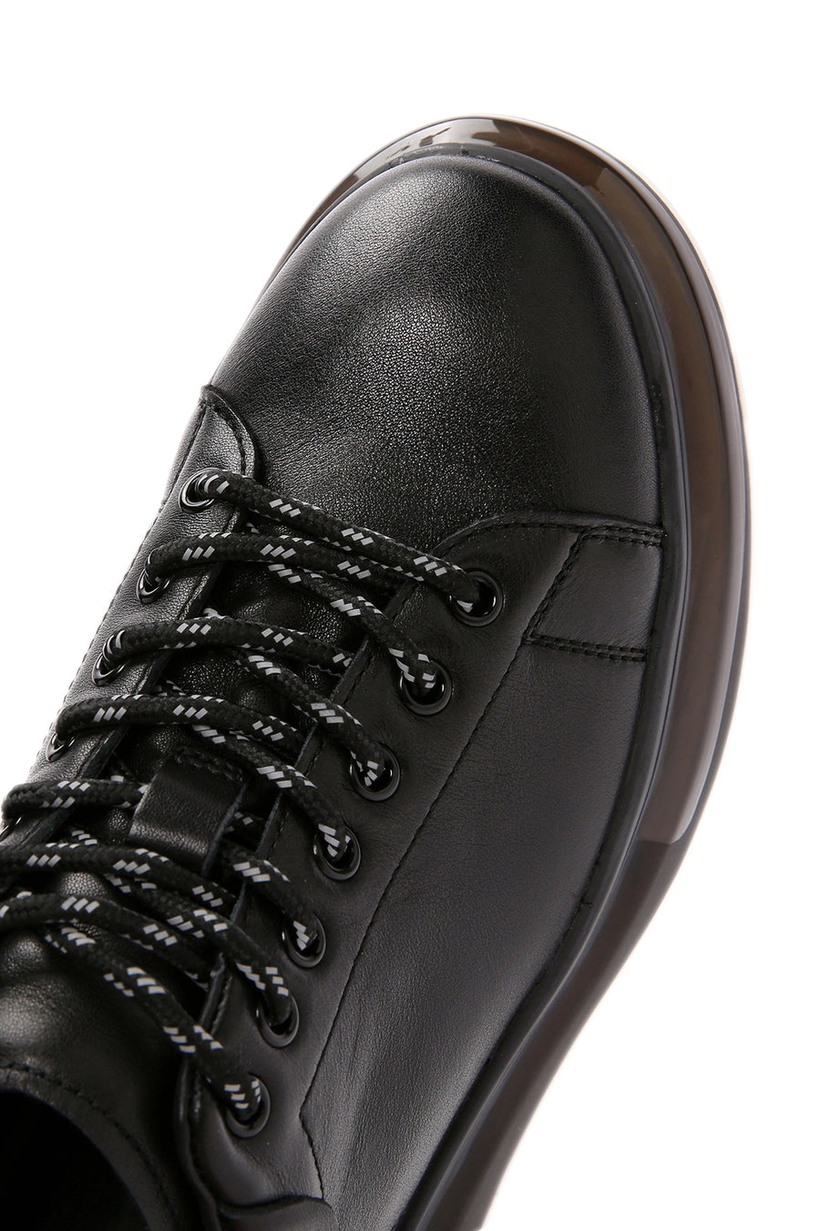 Men's Black Lace-up Thick-Sole Leather Sneaker
