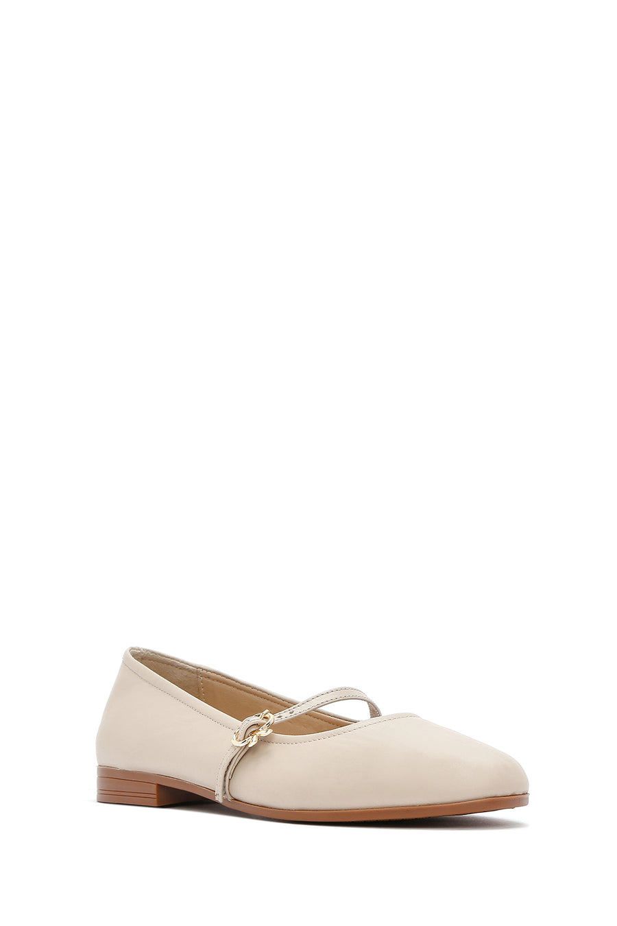 Women's Beige Strap Leather Ballerinas