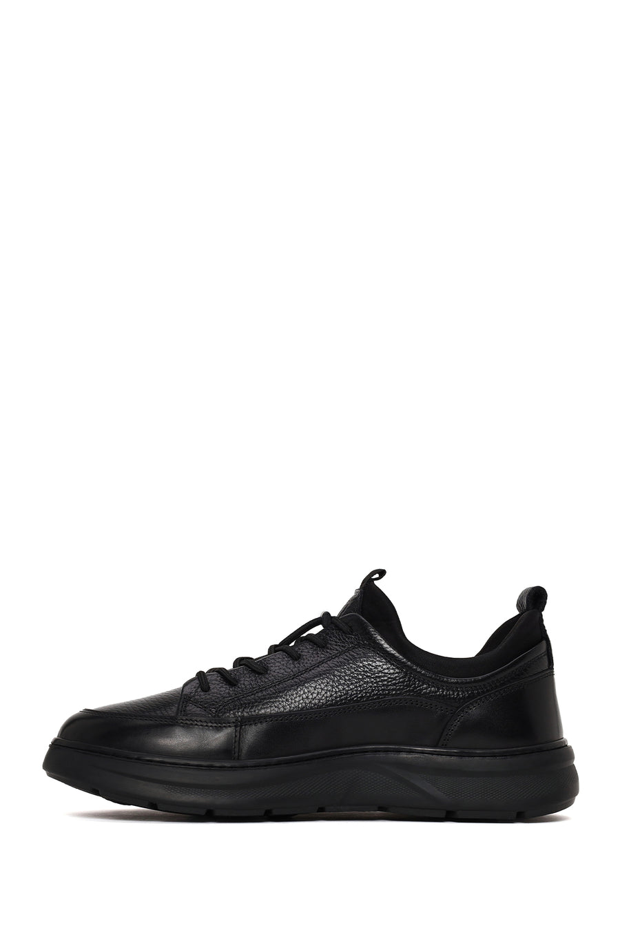 Erkek Siyah Bağcıklı Kalın Tabanlı Deri Sneaker