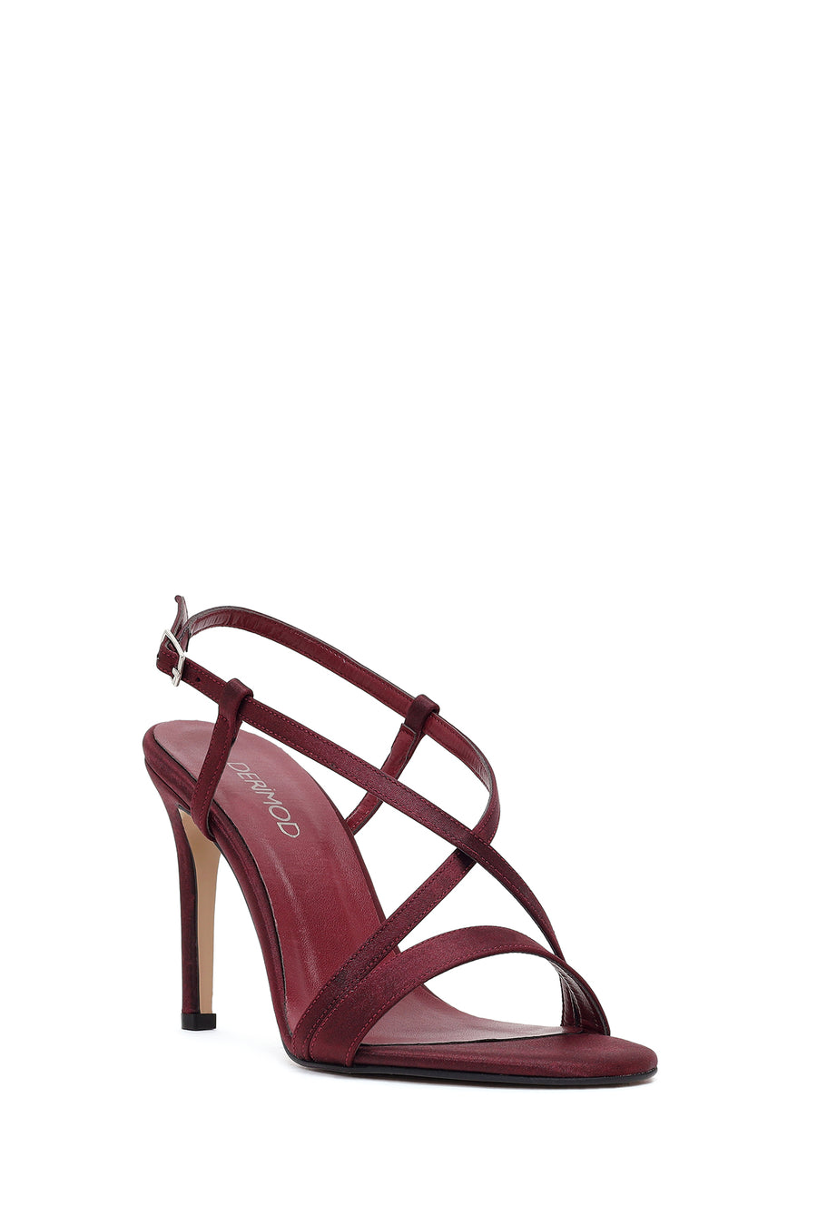 Women's Burgundy Ankle Buckle High Heeled Satin Sandals