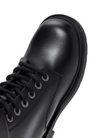 Harley Davidson Women's Black Dearie Lace-Up Zipper Detail Leather Combat Boots | Derimod