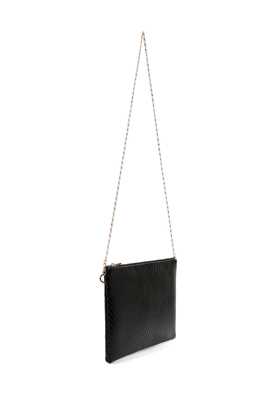 Women's Black Long Chain Strap Metallic Clutch Bag