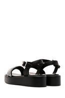 Women's Black Thick Soled Stone Flat Sandals | Derimod