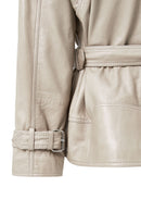 Zendaya Women's Beige Belt Detailed Biker Leather Jacket | Derimod