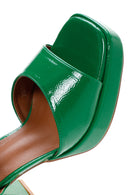 Women's Green Patent Leather Thick Heeled Sandals | Derimod