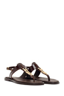 Women's Brown Buckle Thong Leather Sandals | Derimod