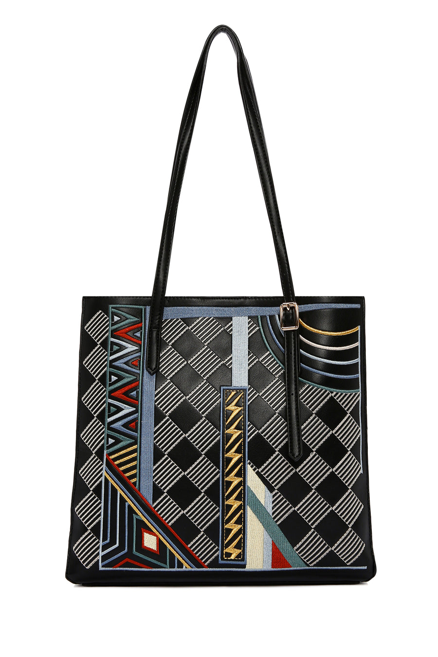 Women's Black Patterned Long Strap Shoulder Bag