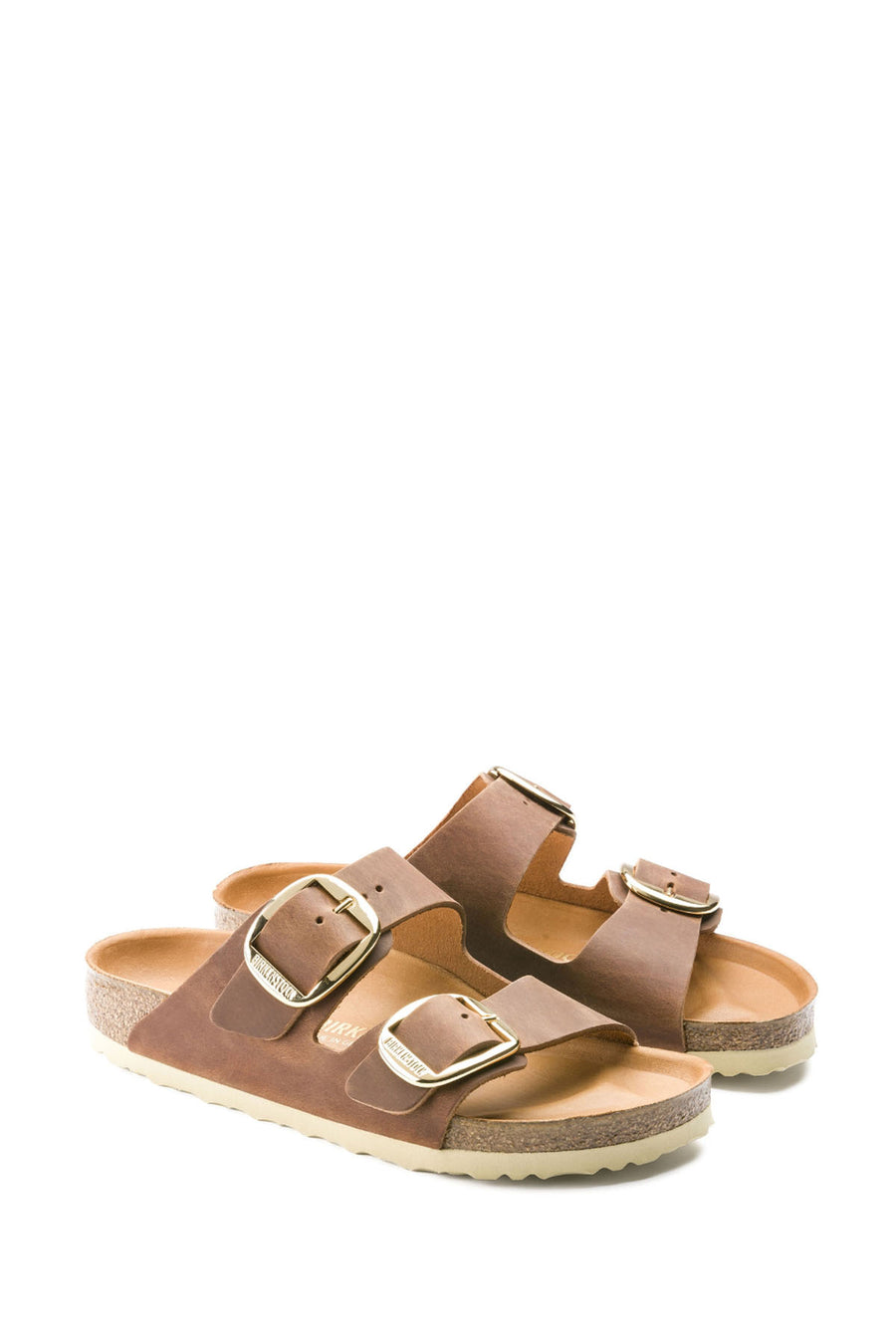 Birkenstock Women's Brown Leather Double Buckle Arizona Big Buckle Slippers