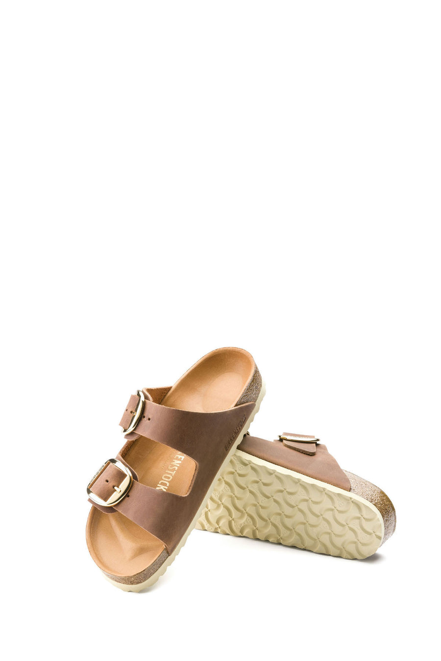 Birkenstock Women's Brown Leather Double Buckle Arizona Big Buckle Slippers