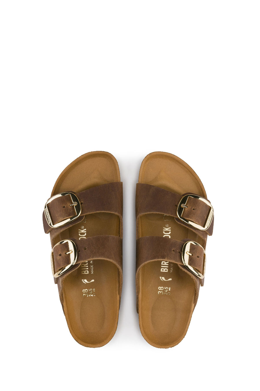 Birkenstock Women's Brown Leather Double Buckle Arizona Big Buckle Slippers