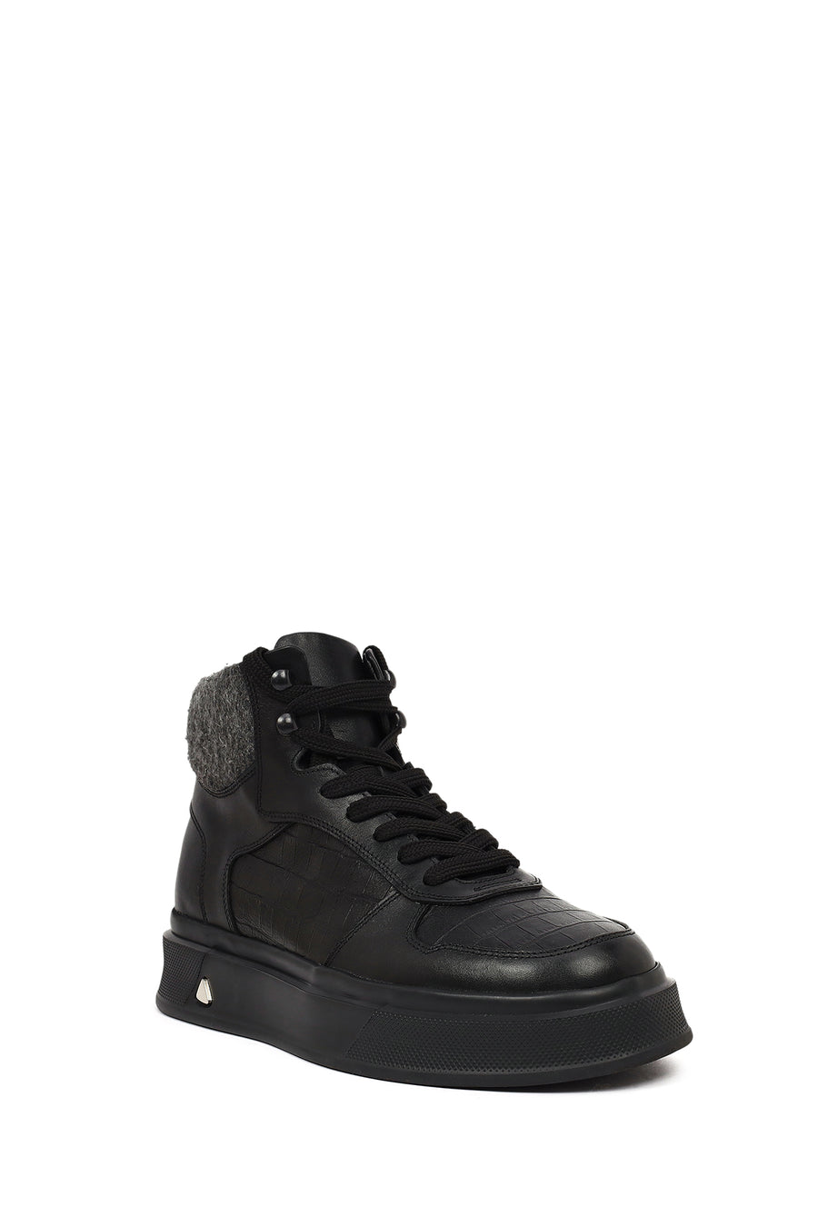 Men's Black Lace-Up Thick-Sole Leather Sport Boots