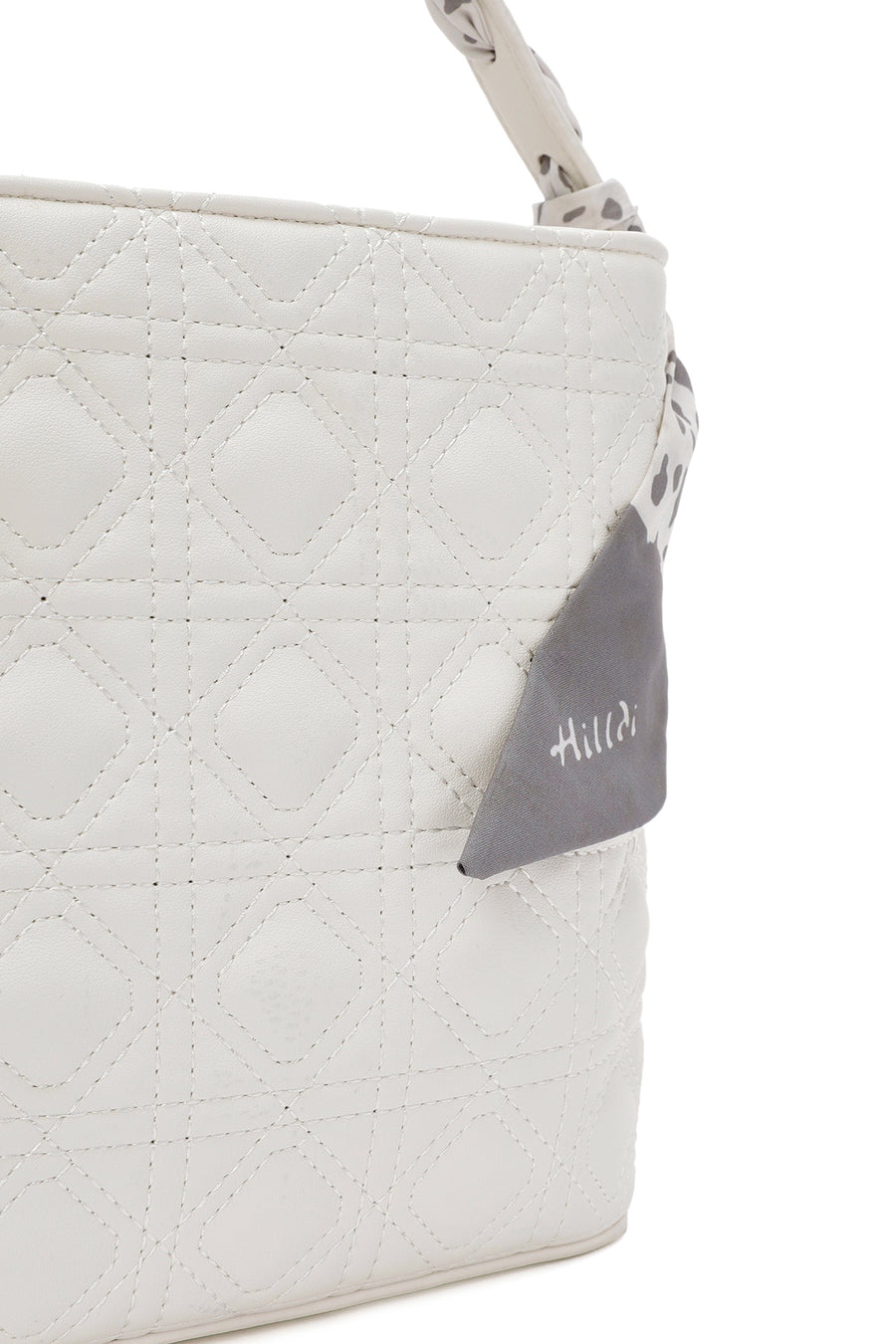Women's Cream Long Strap Quilted Handbag with Accessory Detail