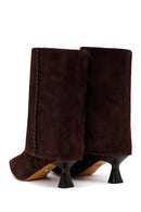 Woman Brown Heeled Suede Boots | Derimod